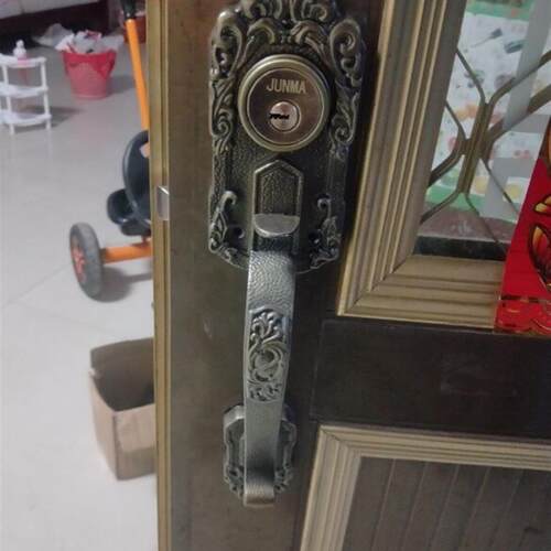 老式金门锁老式铝合金双开门锁俩舌锁青古铜拉手锁按压锁芯配件