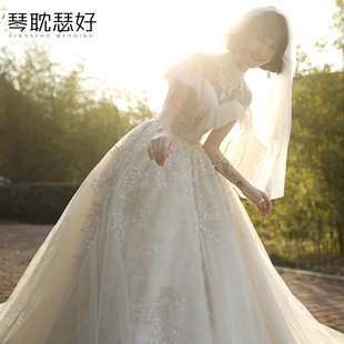 绝美蕾丝领证轻婚纱礼服租赁香槟色迎宾纱出门纱出租新娘2025新款