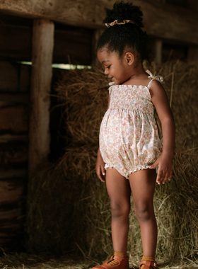 特惠现货 春夏英国Nellie Quats宝宝女童有机棉亚麻碎花格纹连体