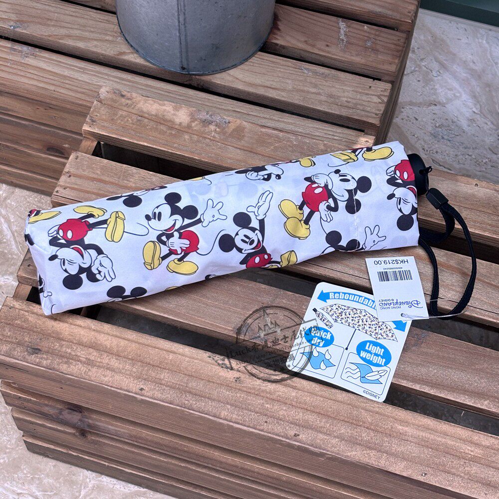香港迪士尼代购晴雨伞经典图案米奇DISNEY正品超轻折叠太阳伞