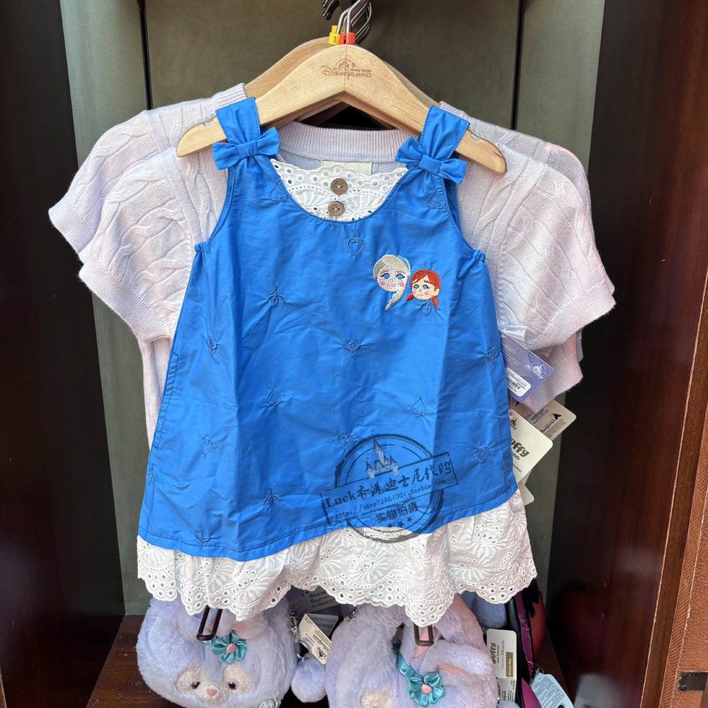 香港迪士尼乐园女童装夏冰雪奇缘爱莎安娜公主可爱拼接背心连衣裙
