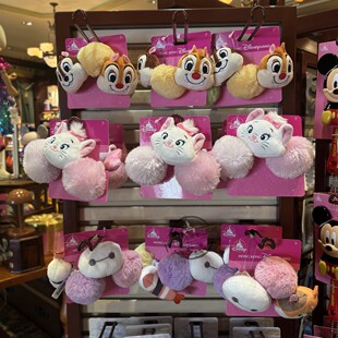 香港迪士尼头饰玛丽猫奇奇蒂蒂大白卡通毛毛球可爱毛绒发绳发饰