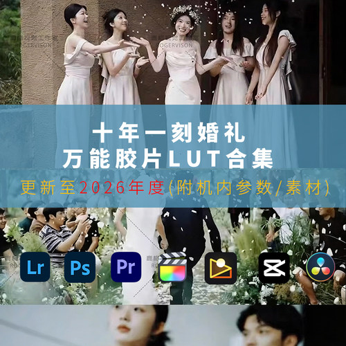 2026十年一刻自研电影感氛围胶片纪实婚礼跟拍LUT预设人像/调色PR