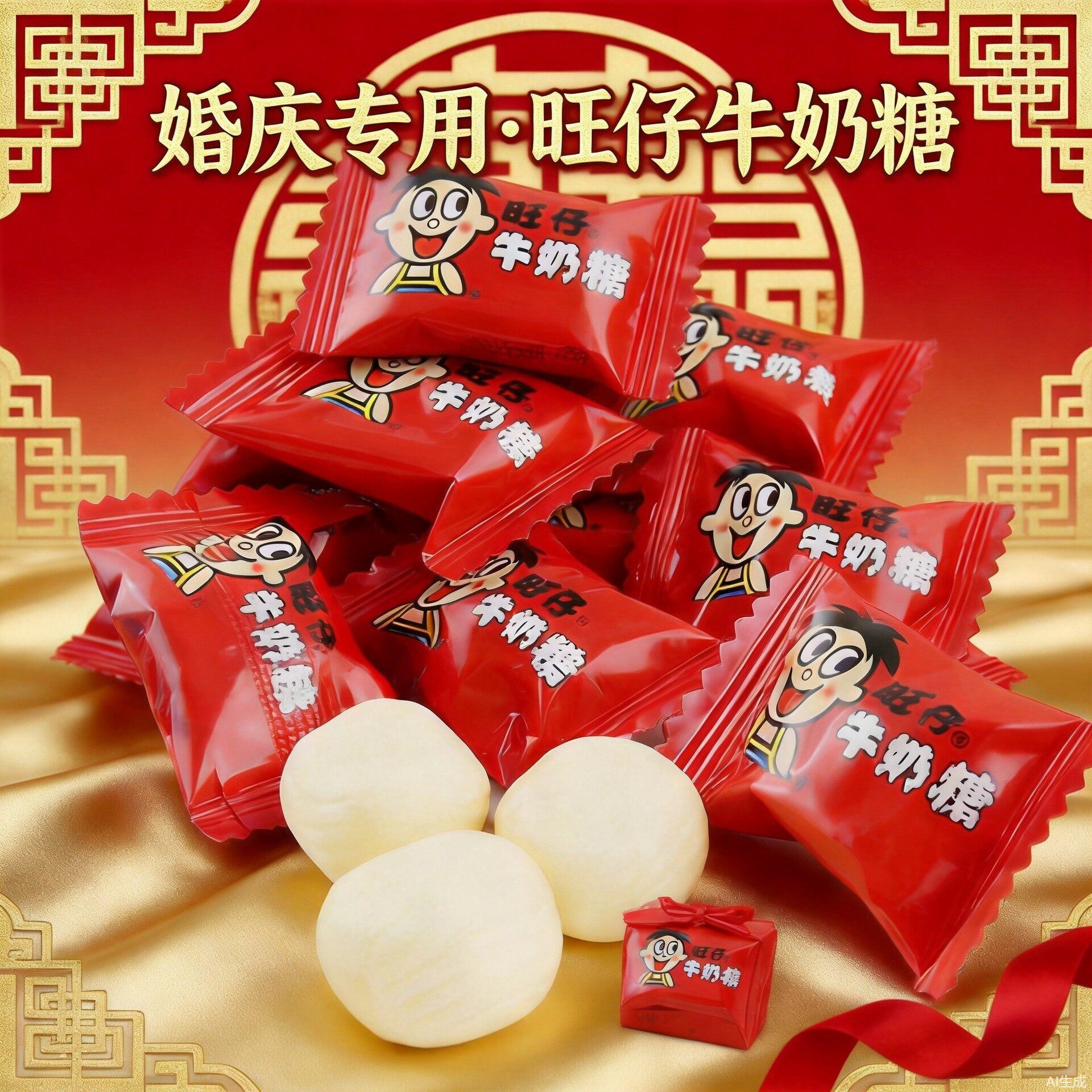 旺仔牛奶糖旺旺软糖500g约148结婚庆喜糖新年货糖果零食散装