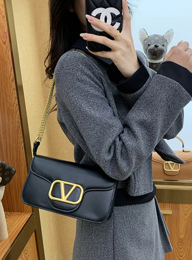 香港代购真皮链条小方包高级质感轻奢手提包通勤腋下单肩斜挎女包