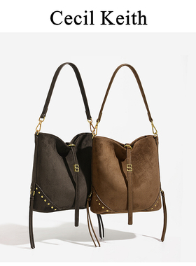 美拉德托特水桶包女25年春季新款多巴胺铆钉大容量托特包斜挎包女