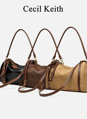 cecilKeith复古时尚机车包2026单肩斜挎手提包女休闲波士顿枕头包