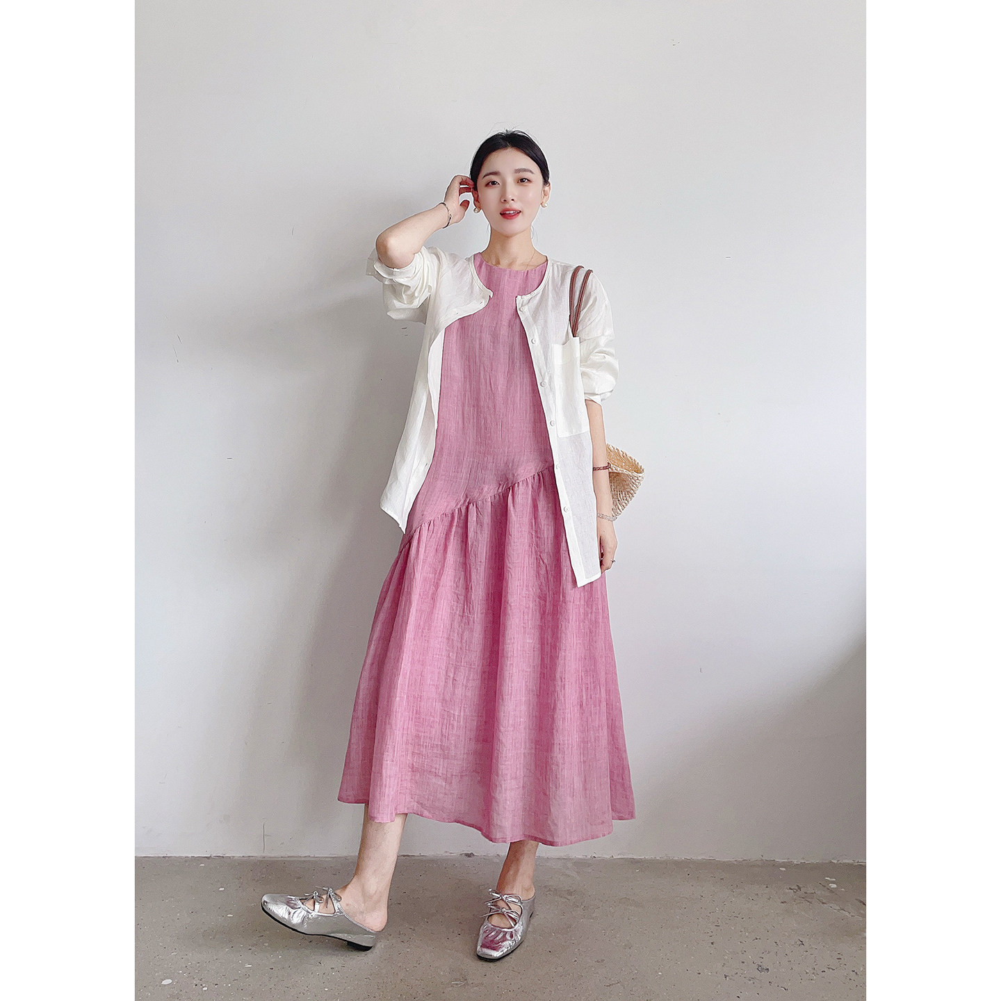 李cc·夏日清爽休闲亚麻圆领衬衫