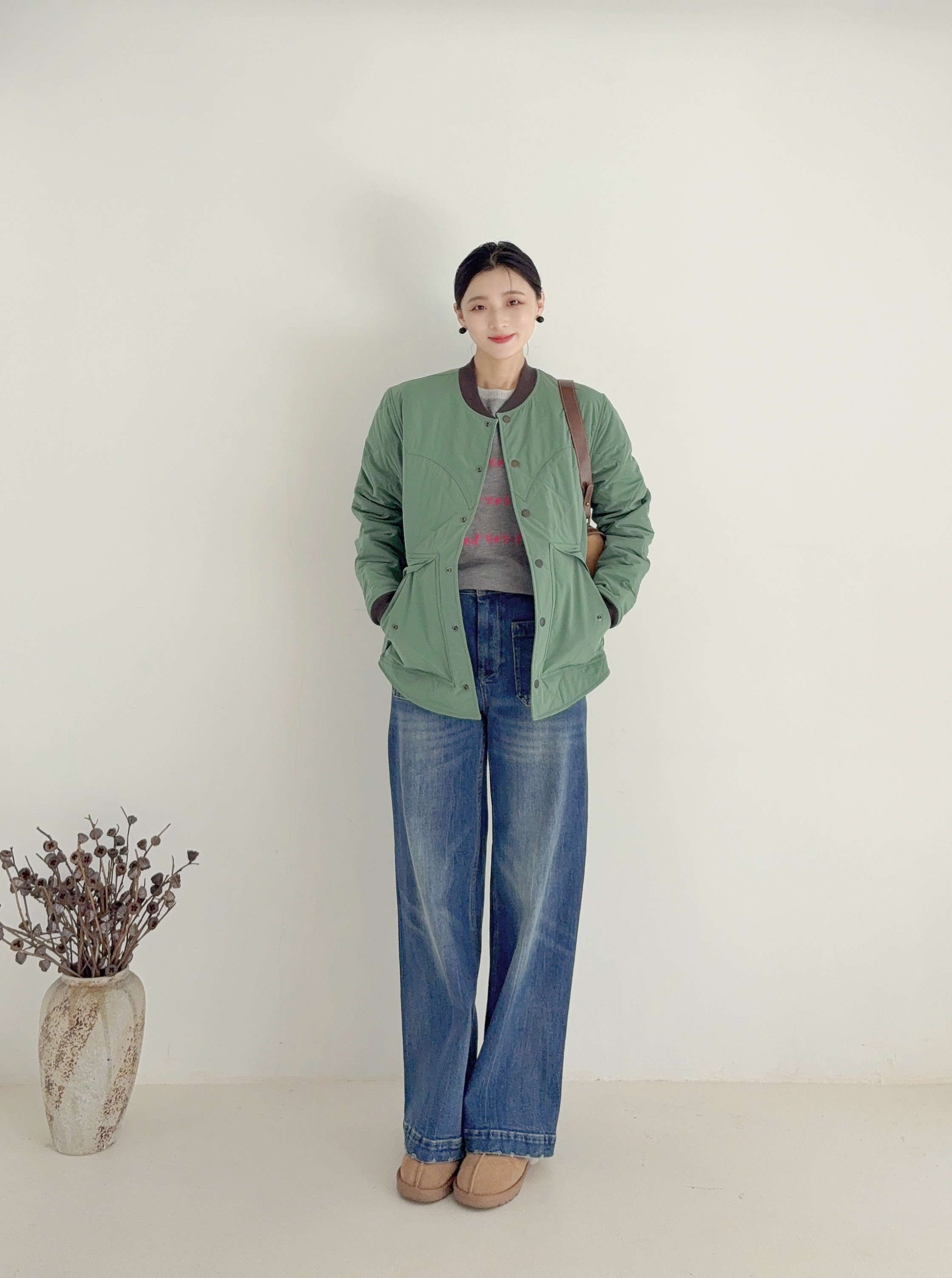 李cc·章若楠同款秋冬绿色宽松菱格棒球棉服夹克短外套女