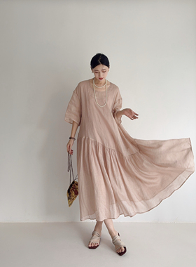 李cc·早秋文艺风苎麻松弛感温柔大摆连衣裙