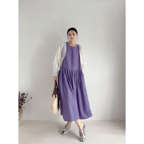 李cc·紫序晚风竖纹肌理感无袖连衣裙女