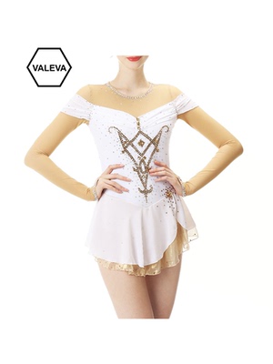 VALEVA花样滑冰服溜冰裙金色钻