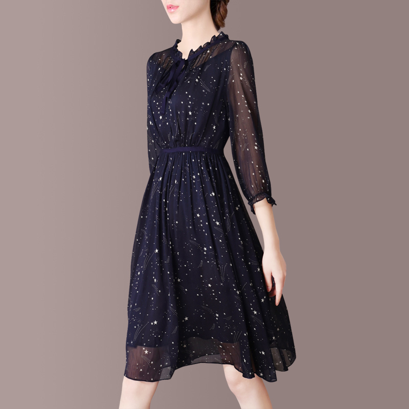 尘埃之家收腰显瘦雪纺气质连衣裙