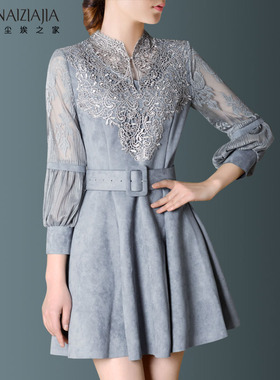 尘埃之家2025春装新款女装裙子韩版时尚淑女显瘦春蕾丝连衣裙