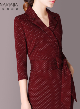 2025春装新款时尚西装领七分袖系带一步裙气质修身连衣裙G19