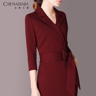 系带一步裙气质修身 2025春装 连衣裙G19 领七分袖 西装 新款 时尚