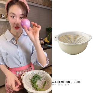 姜妍同款 沥水篮多功能圆形双层细孔厨房洗菜水果篮淘米菜篮子果盘