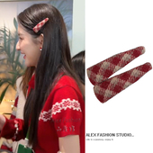 王玉雯同款 发夹复古新年氛围感格纹侧边夹刘海夹喜庆发卡秋冬发饰