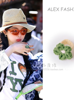 盲盒旅行局杨超越同款戒指彩色小花毛线手工编织指环花朵森系饰品