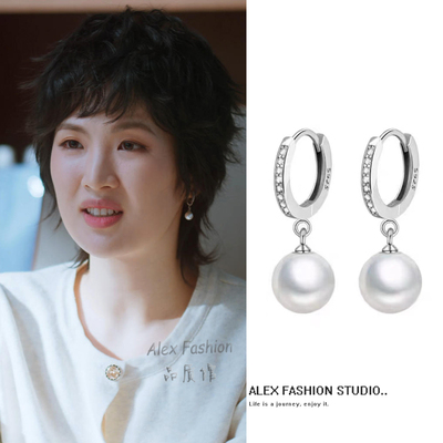 老舅冯娟姚安娜同款耳环复古S925纯银淡水珍珠耳扣时尚高级感耳饰