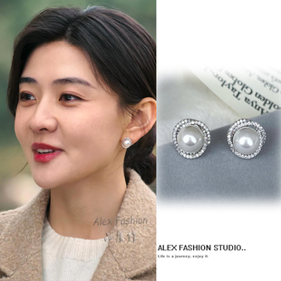 罚罪2文江燕梁洁同款耳钉复古简约时尚轻奢缠绕镶钻珍珠耳饰耳环