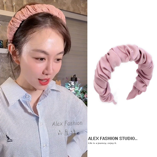 姜妍同款 淑女风褶皱宽边高庐顶头箍洗脸面膜发饰 发箍真丝醋酸韩式