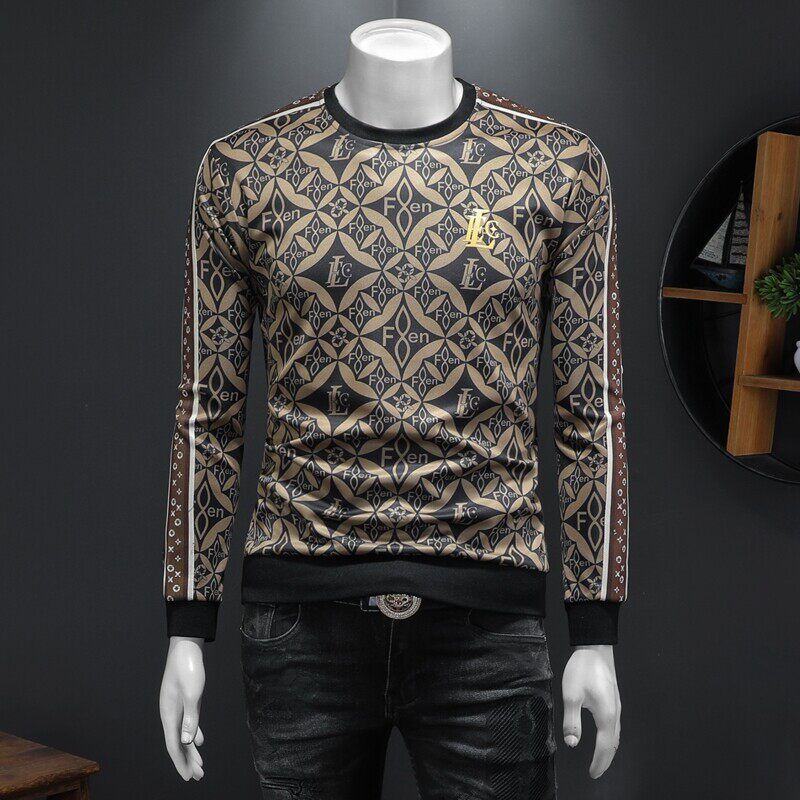 2025假模四季款男士圆领潮流刺绣时尚卫衣QT6012AFD1028Y-P125，男装卫衣，钱塘6012-1(原3012-1)