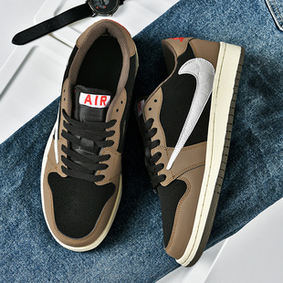 倒钩aj男鞋官网旗舰卡其色板鞋莆田官方正品棕色鞋子男aj1low女款