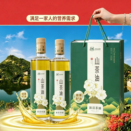 山茶油野生茶籽油食用油大别山河南信阳新县特产茶油礼盒装1000ml