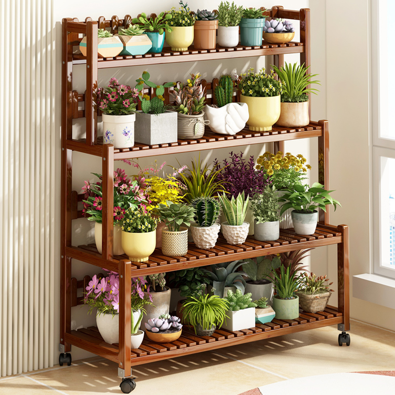 菲罗米尔移动阶梯式竹花架置物架