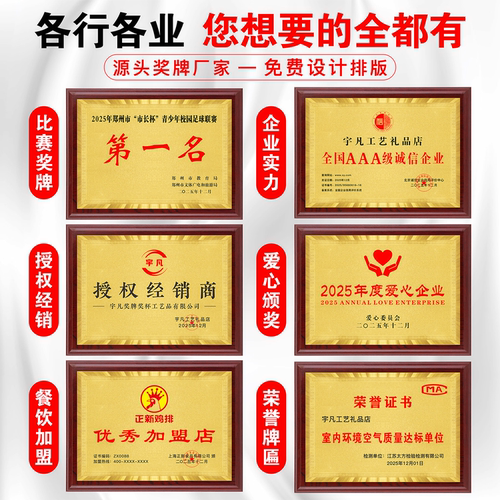 免费设计定制木托奖牌木质牌匾