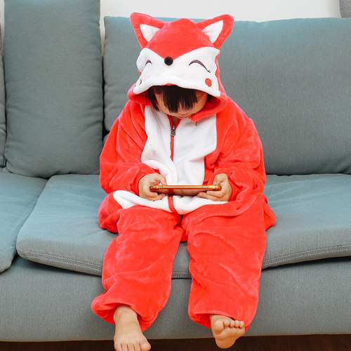 卡通动物狐狸加厚款亲子连体睡衣