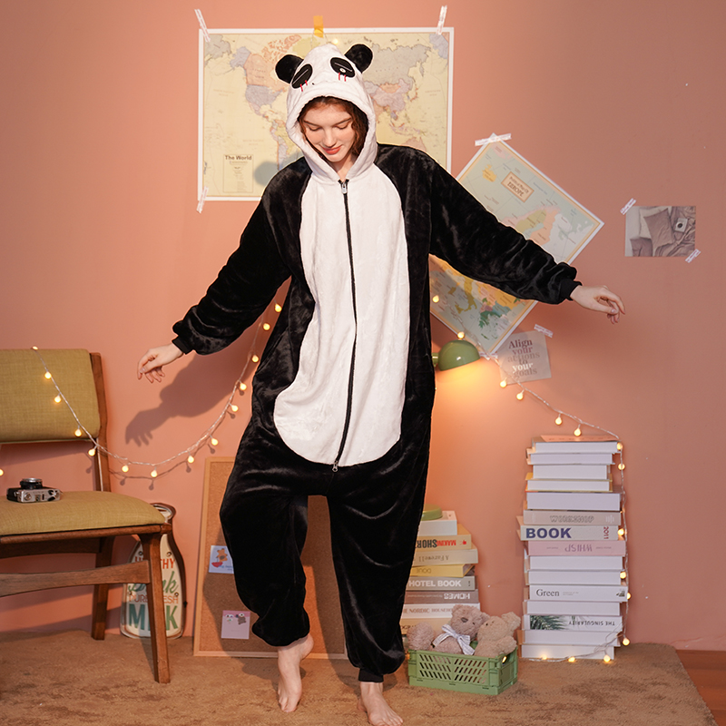 熊猫卡通动物男女珊瑚绒连体睡衣