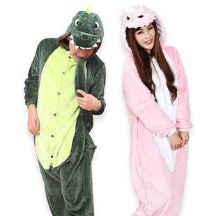 浅尚玫瑰动物连体睡衣鞋子法兰绒卡通冬季男女情侣家居服配套爪子