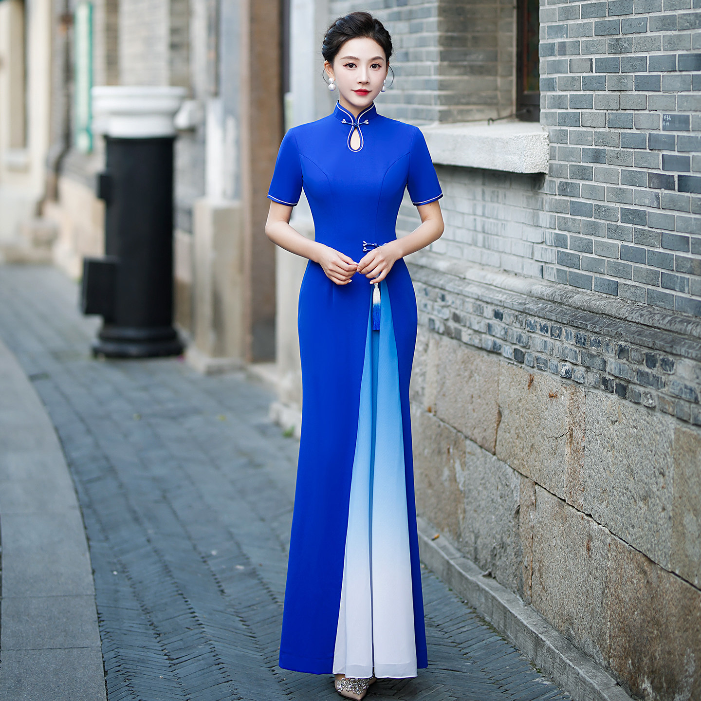 舞台表演服走秀旗袍气质长款礼服