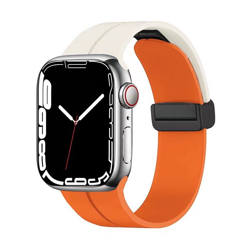 适用苹果金属磁吸折叠扣双拼色硅胶手表带iwatch876543SE2Ultra49