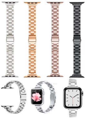 适用苹果iwatch78910代6/SE2小蛮腰三珠手表带5/4/3金属七珠钢带