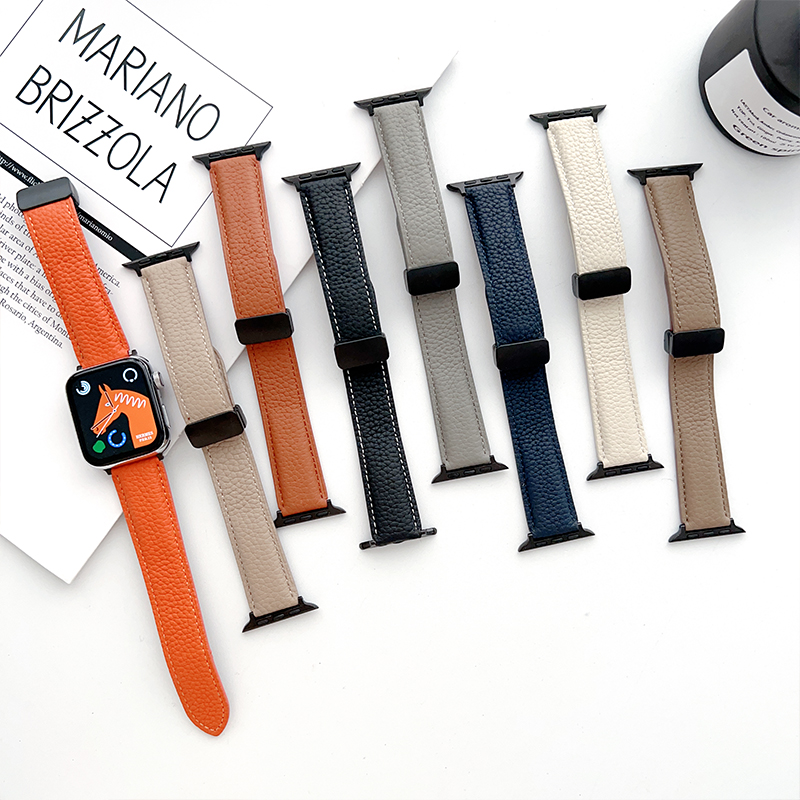 苹果荔枝纹磁吸金属折叠扣手表带