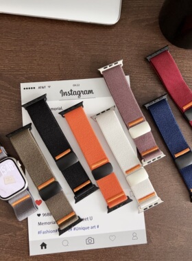 适用苹果iwatch11代10S987654SE2Ultra3弹力尼龙磁吸扣透气手表带