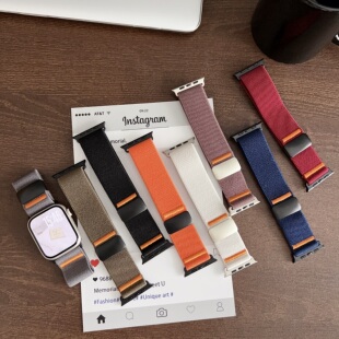 适用苹果iwatch11代10S987654SE2Ultra3弹力尼龙磁吸扣透气手表带