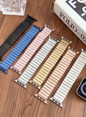 适用苹果iwatch11代S10987654SE2一珠磁吸金属手表带Ultra3钢带