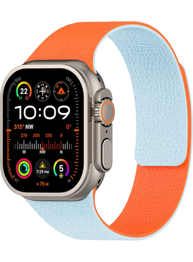 适用苹果iwatch7891011代拼色荔枝纹磁吸硅胶手表带456se2Ultra3