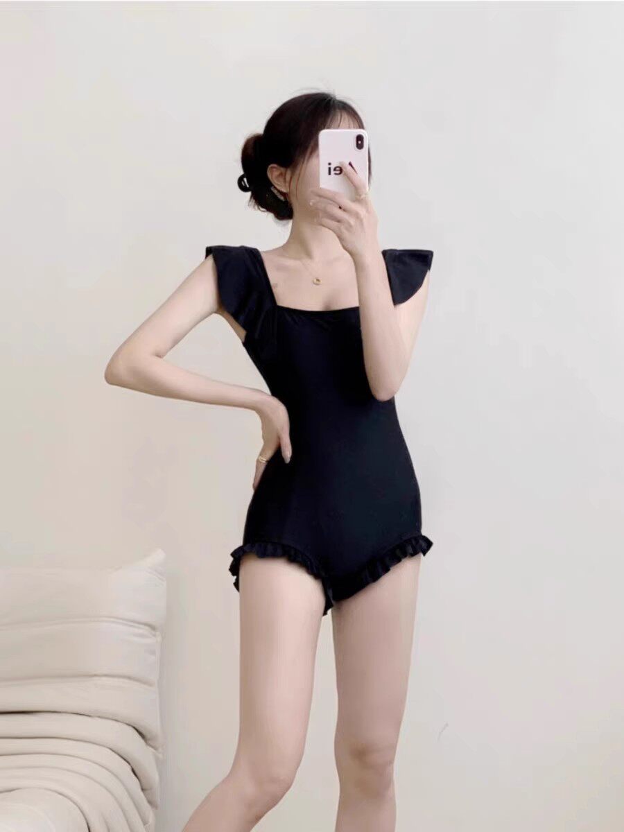 女连体显瘦聚拢木耳边泳衣