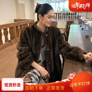 2026年春季新款中古风仿水貂毛毛大衣女中长款复古咖色皮草外套