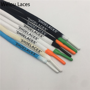 SHOELACES字母6mm椭圆鞋带 ow黑白蓝+彩色滴胶鞋带头 半圆扁圆