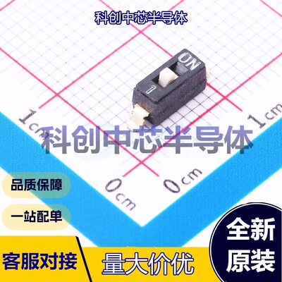 1个 2.54-1P TPGT 拨码开关 SMD 平拨,凸起式 单刀单掷 1位 2.54m