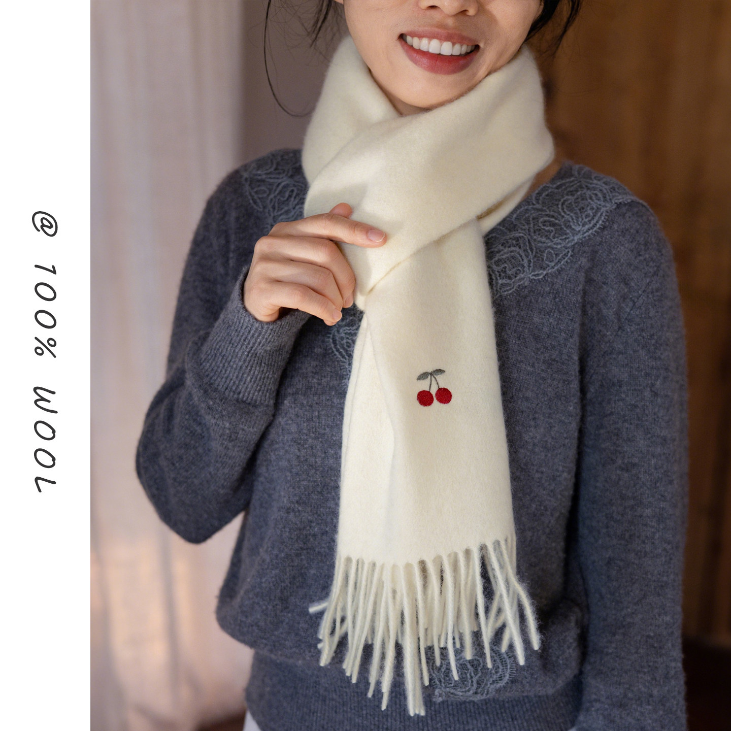 白色纯羊毛围巾女士冬季轻奢高级感100羊绒小围脖高端大气上档次,服饰配件/皮带/帽子/围巾,围巾/丝巾/披肩,淘宝优惠券,粉丝福利购,淘宝优惠卷