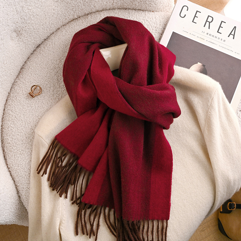 红色围巾女2025新款秋冬季高级感羊毛羊绒送妈妈本命年礼物小围脖