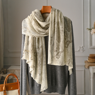 白色纯山羊绒围巾女款2025新款 100全精细披肩高级感高端品牌轻薄