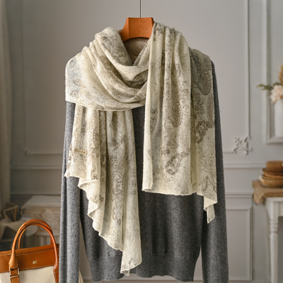 白色纯山羊绒围巾女款2025新款 100全精细披肩高级感高端品牌轻薄